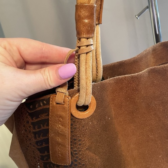 SABRINA SCALA Vintage Brown Suede Medium Leather Tote Hobo Handbag Purse - Picture 8 of 16